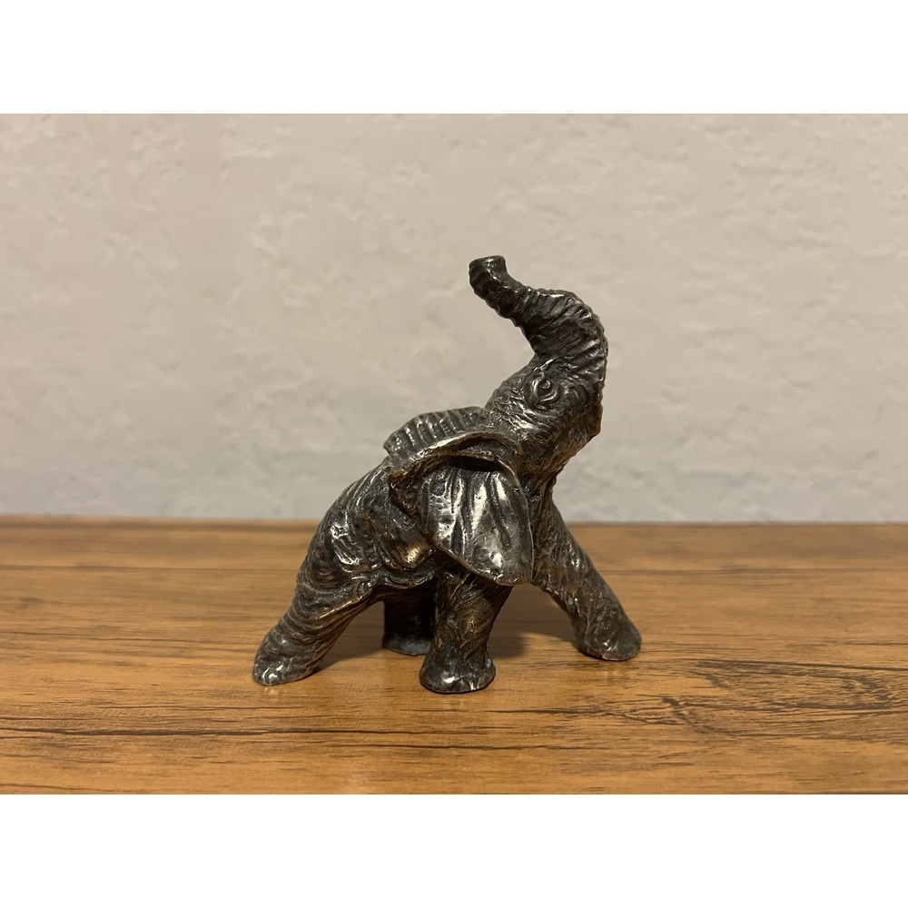 Bronze/Brass Elephant Figurine Statue Vintage Small Metal Animal Figure 3"